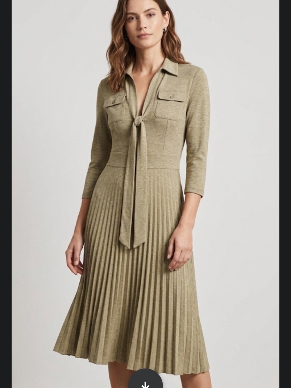 Theory Tan Pleated Tie-Front Dress Small Quiet Luxury Minimalist - Picture 4 of 14